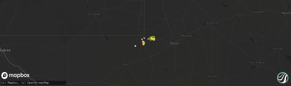 Hail map in Kermit, TX on July 3, 2019