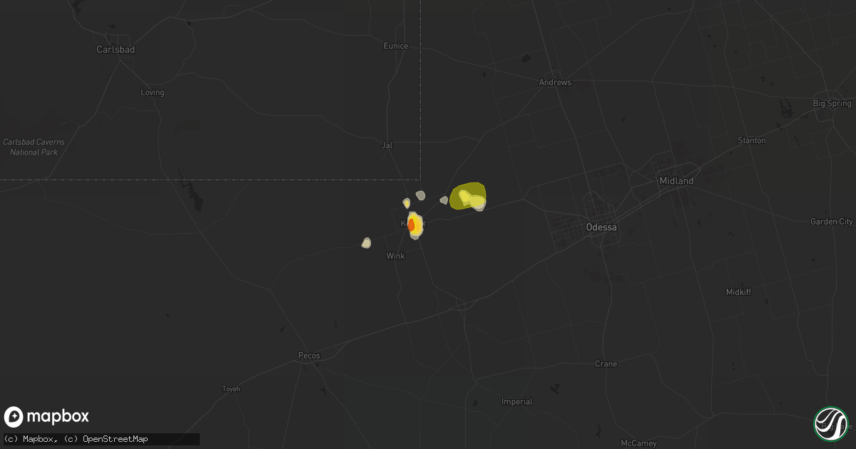 Hail map in Kermit, TX on July 3, 2019