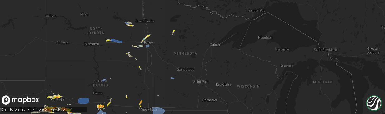 Hail map in Minnesota on July 3, 2019