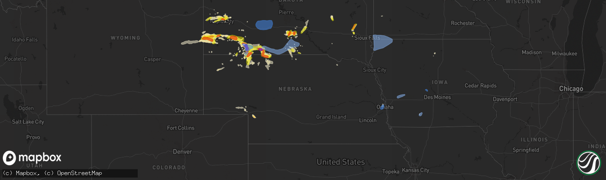 Hail map in Nebraska on July 3, 2019