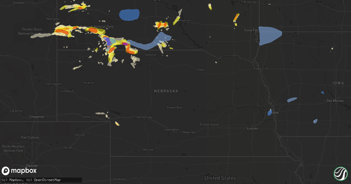 Hail map in Nebraska on July 3, 2019