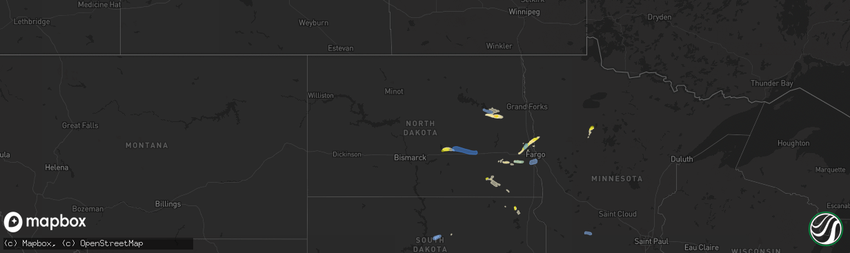 Hail map in North Dakota on July 3, 2019