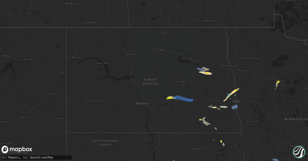 Hail map in North Dakota on July 3, 2019