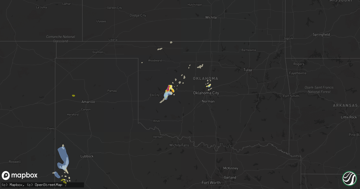 Hail map in Oklahoma on July 3, 2019