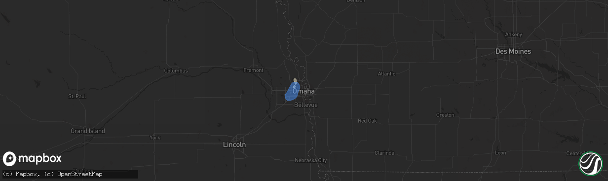 Hail map in Omaha, NE on July 3, 2019