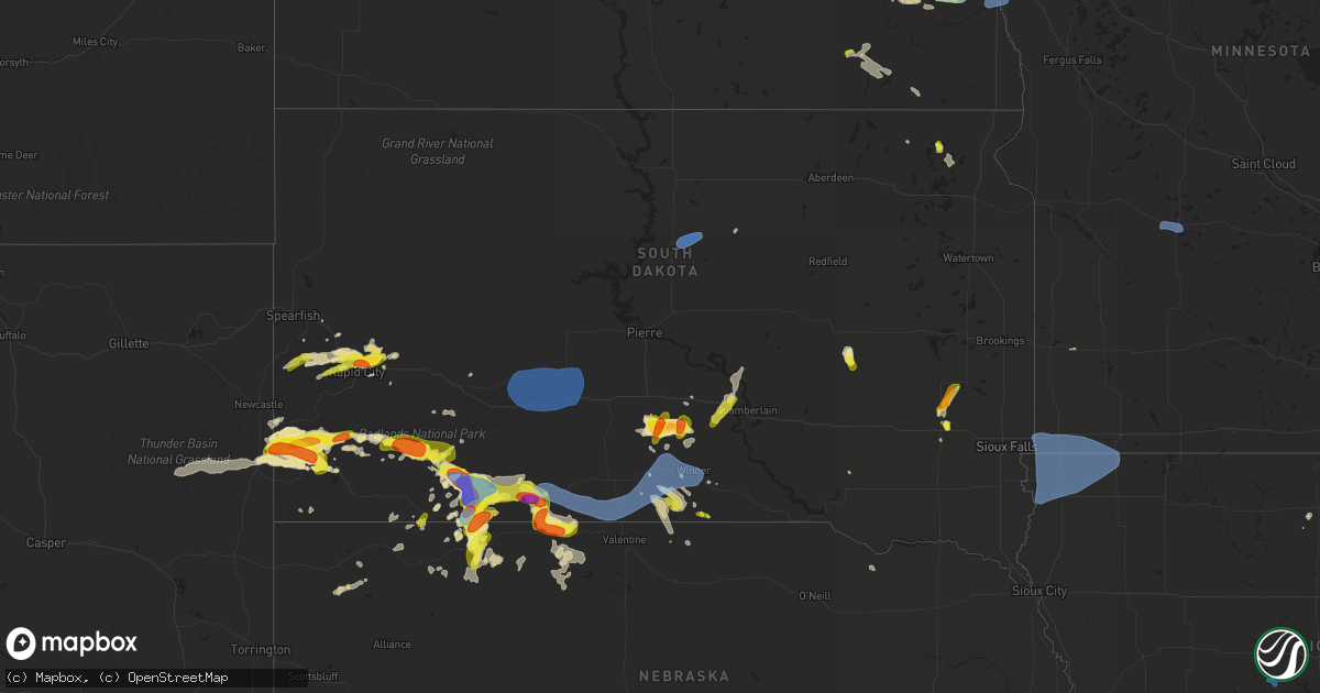Hail map in South Dakota on July 3, 2019