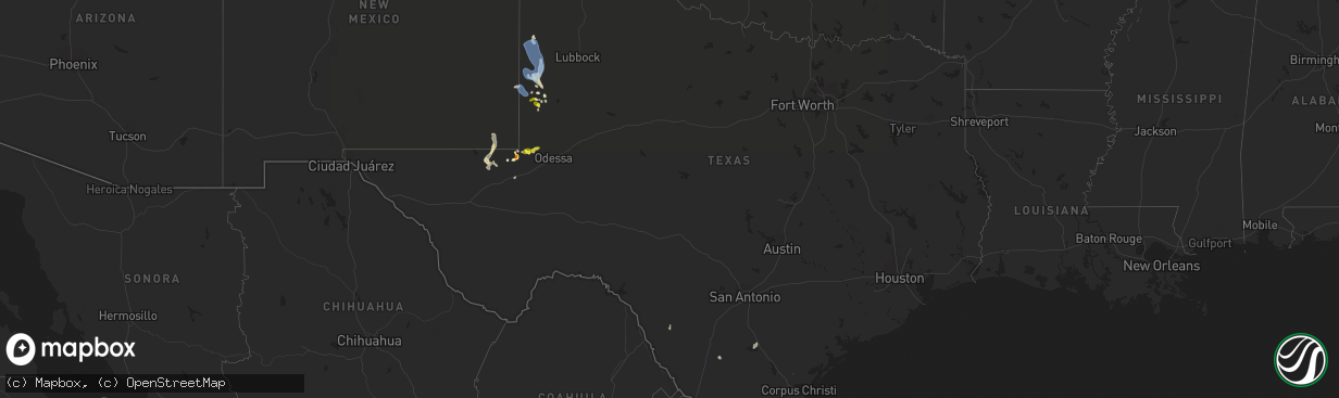 Hail map in Texas on July 3, 2019