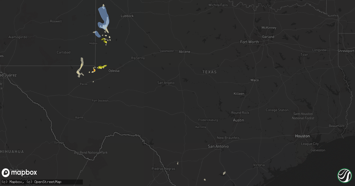 Hail map in Texas on July 3, 2019