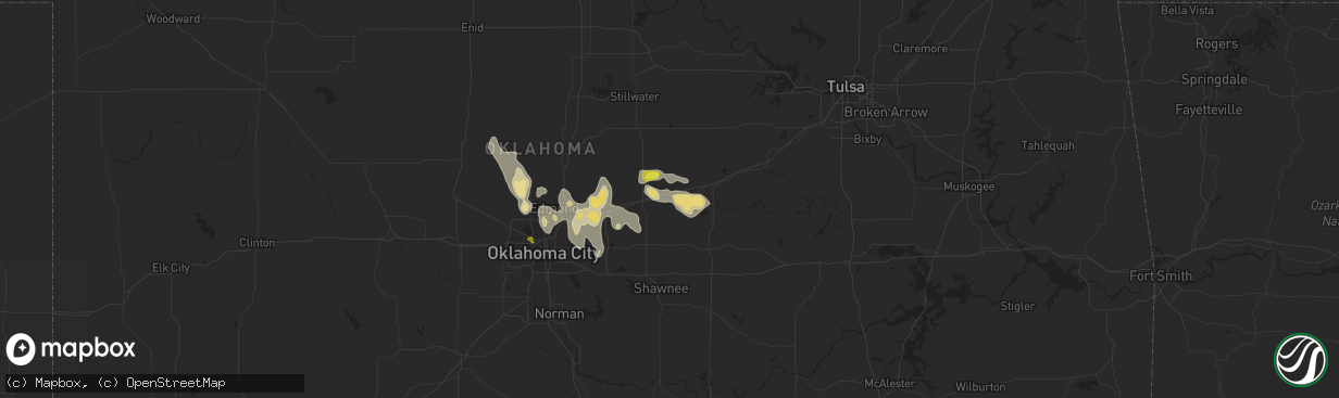 Hail map in Chandler, OK on July 3, 2020