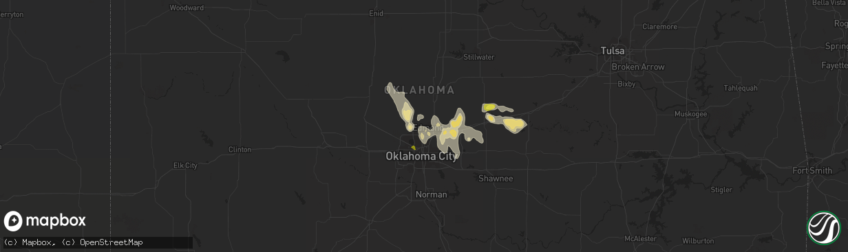 Hail map in Edmond, OK on July 3, 2020