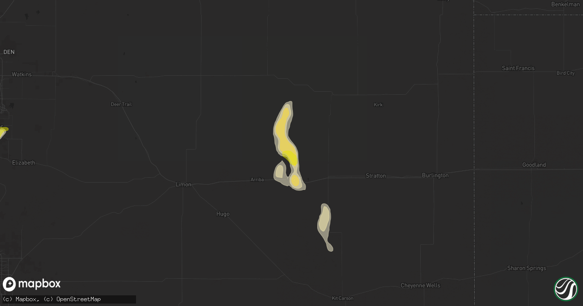 Hail map in Flagler, CO on July 3, 2020