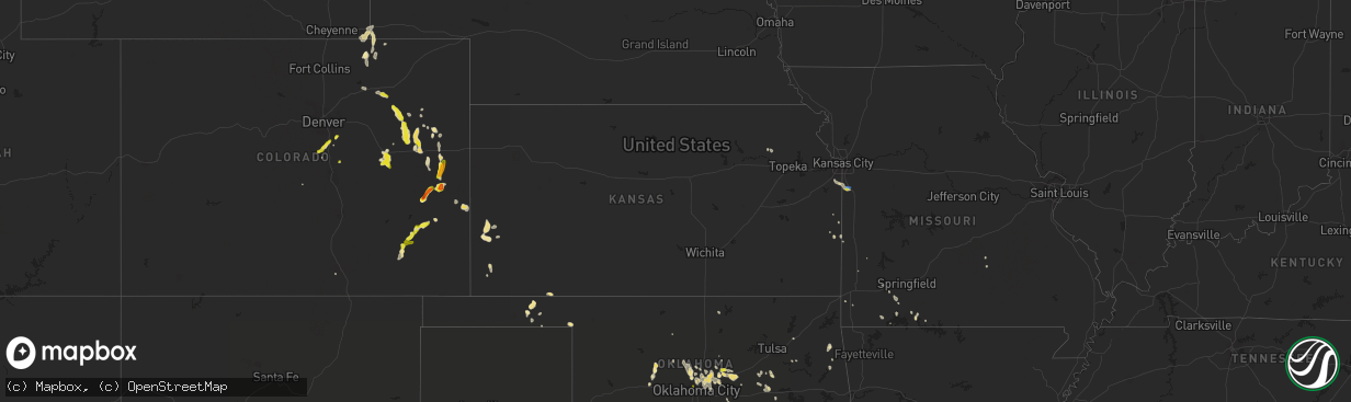 Hail map in Kansas on July 3, 2020