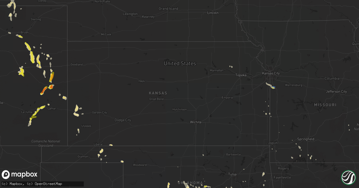 Hail map in Kansas on July 3, 2020