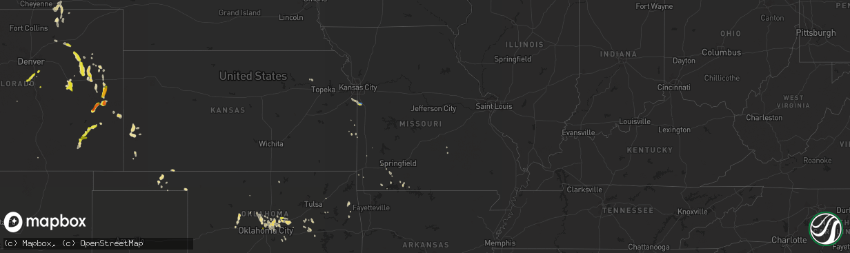 Hail map in Missouri on July 3, 2020