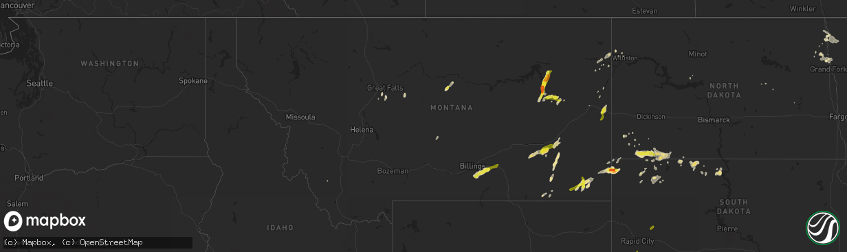 Hail map in Montana on July 3, 2020