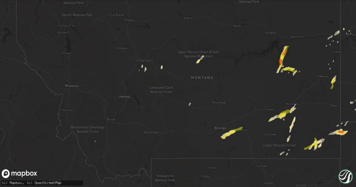 Hail map in Montana on July 3, 2020