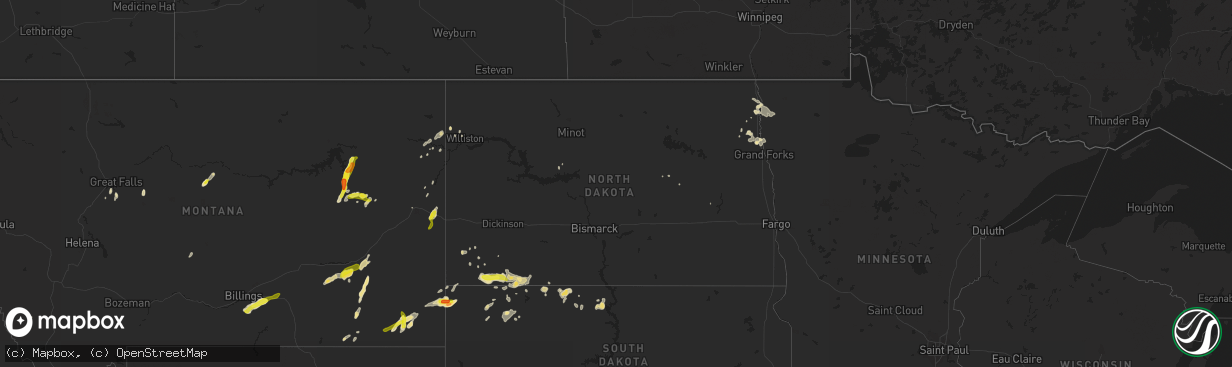 Hail map in North Dakota on July 3, 2020