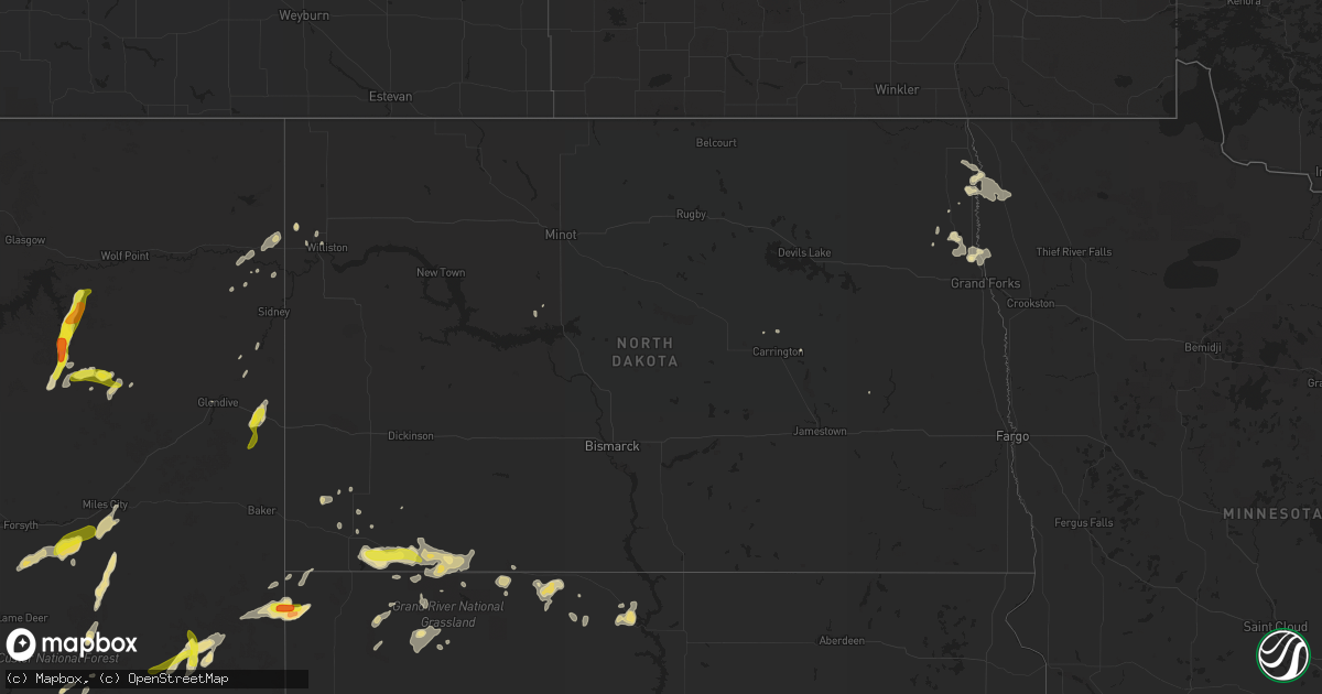 Hail map in North Dakota on July 3, 2020