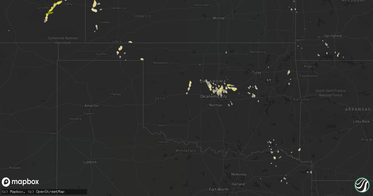 Hail map in Oklahoma on July 3, 2020
