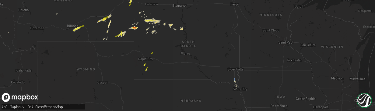 Hail map in South Dakota on July 3, 2020