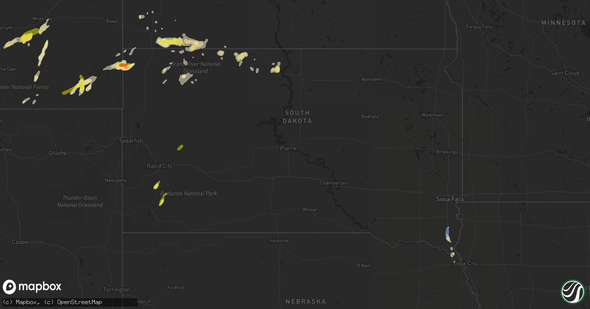 Hail map in South Dakota on July 3, 2020
