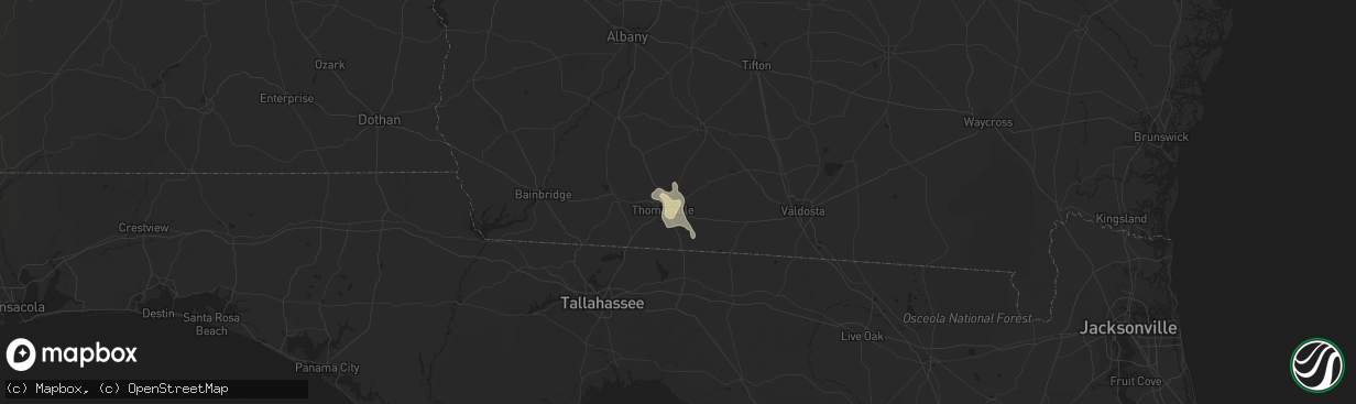 Hail map in Thomasville, GA on July 3, 2020