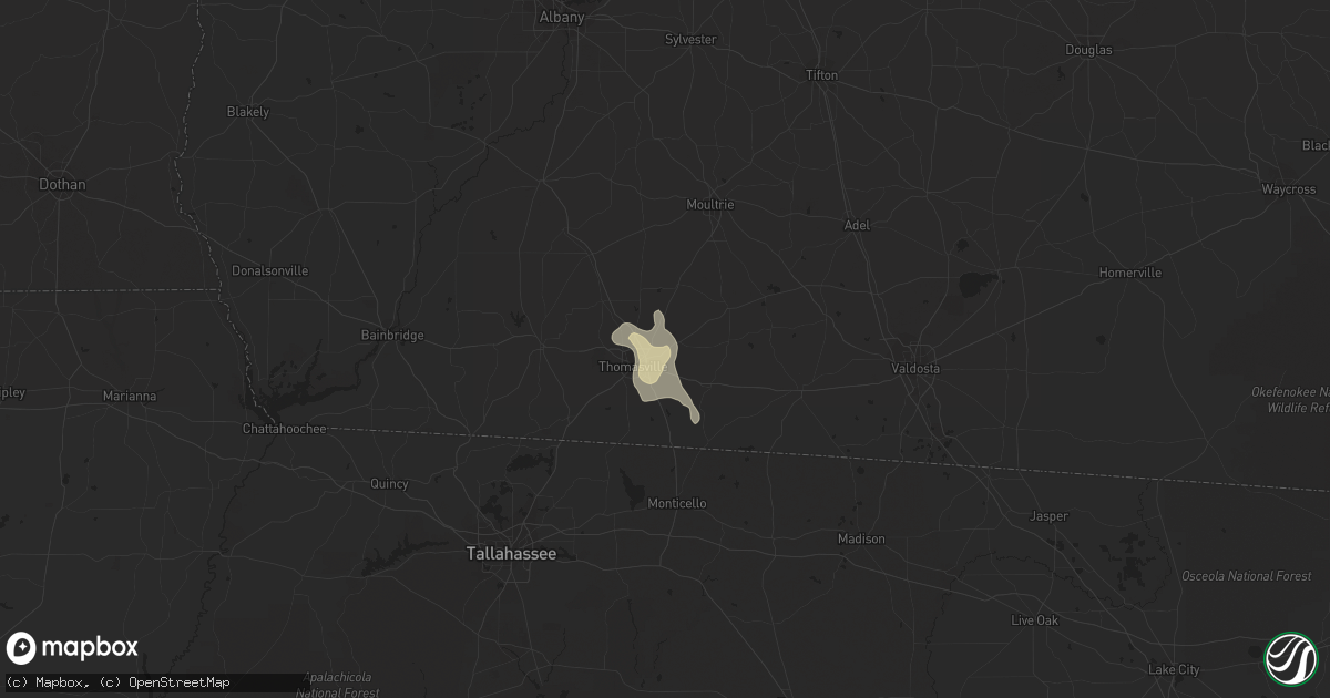 Hail map in Thomasville, GA on July 3, 2020
