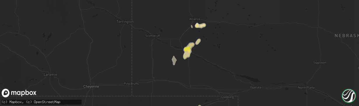 Hail map in Bridgeport, NE on July 3, 2021