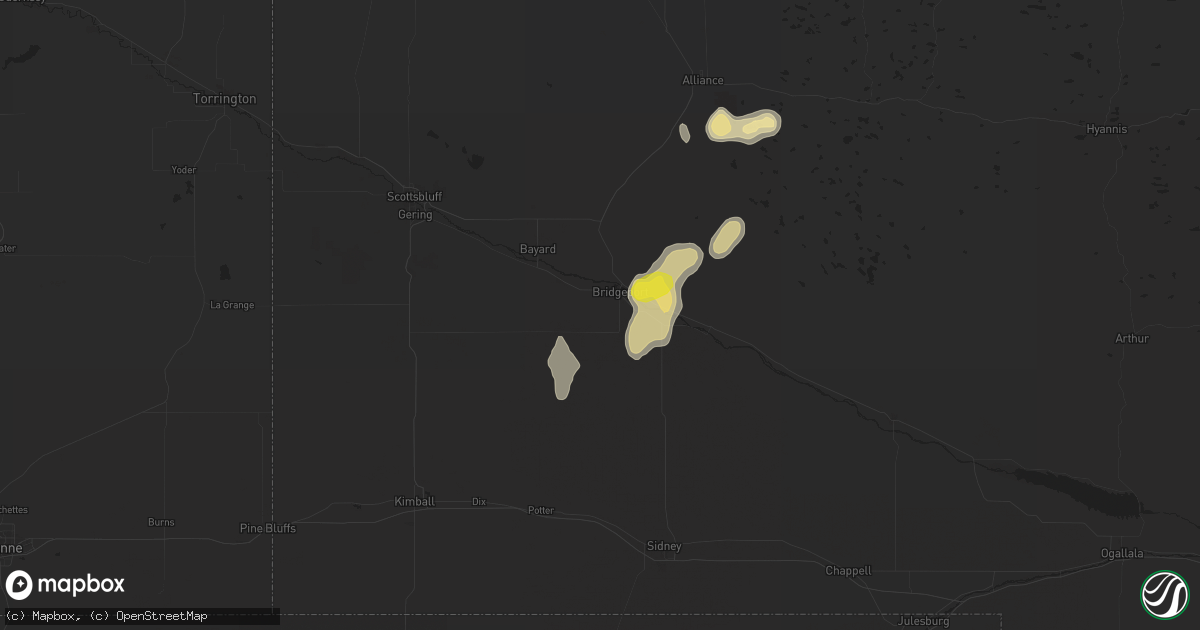 Hail map in Bridgeport, NE on July 3, 2021