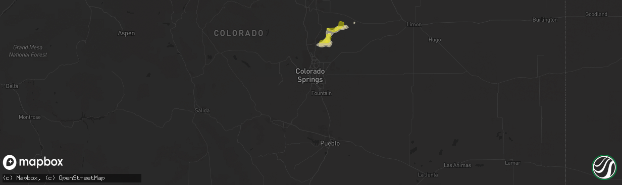 Hail map in Colorado Springs, CO on July 3, 2021