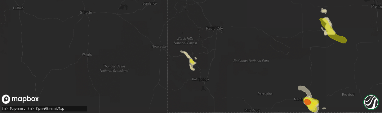 Hail map in Custer, SD on July 3, 2021