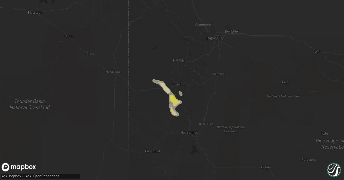 Hail map in Custer, SD on July 3, 2021