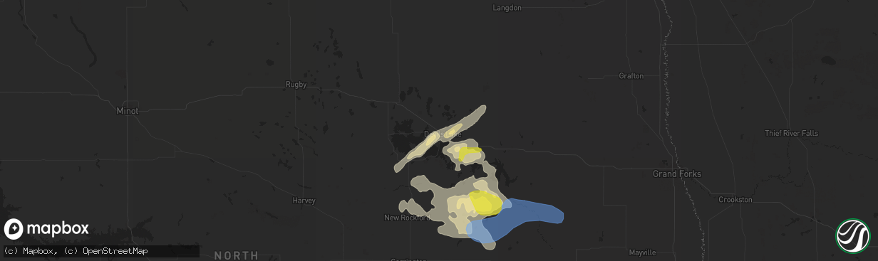 Hail map in Devils Lake, ND on July 3, 2021