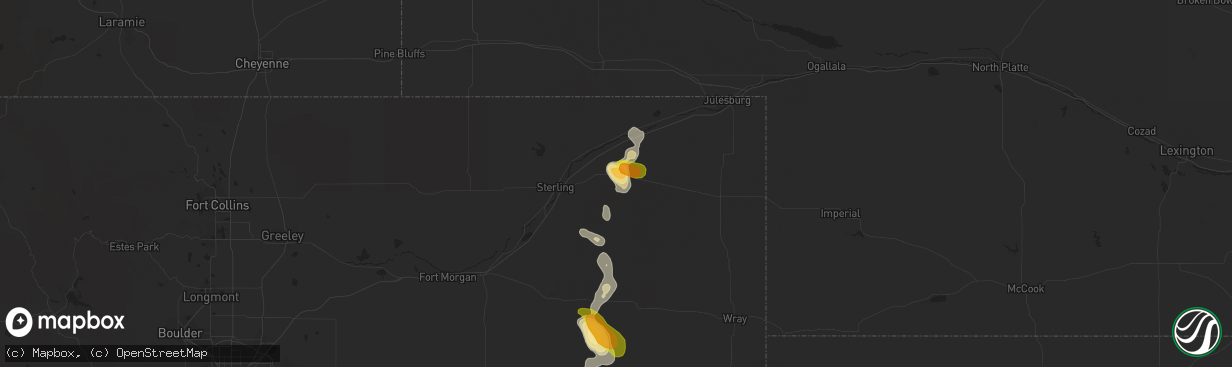 Hail map in Fleming, CO on July 3, 2021