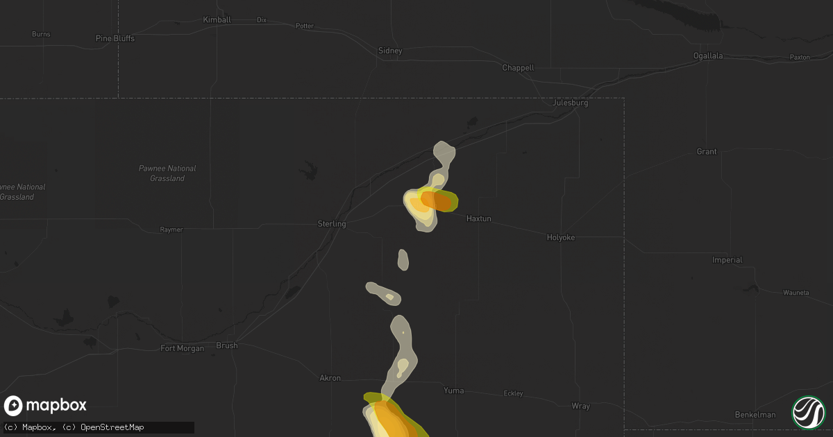 Hail map in Fleming, CO on July 3, 2021