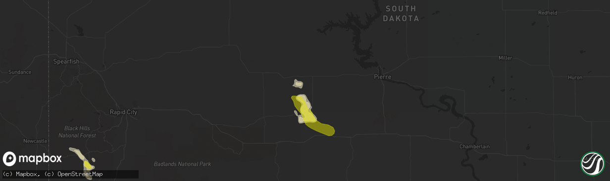 Hail map in Midland, SD on July 3, 2021