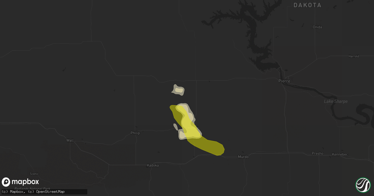 Hail map in Midland, SD on July 3, 2021