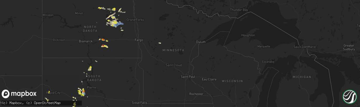 Hail map in Minnesota on July 3, 2021