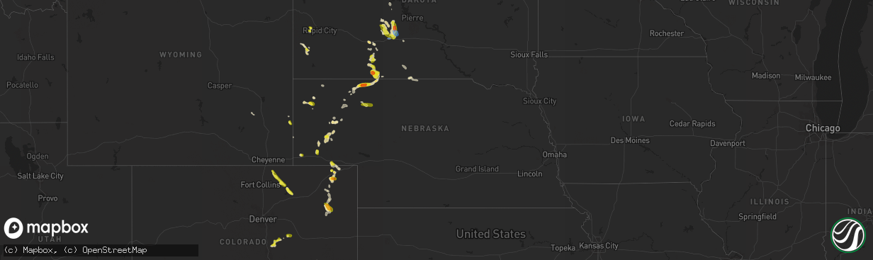 Hail map in Nebraska on July 3, 2021