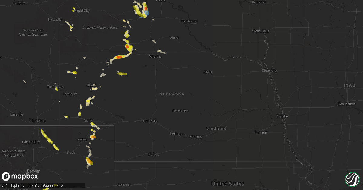 Hail map in Nebraska on July 3, 2021