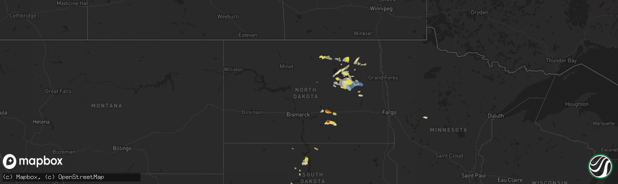 Hail map in North Dakota on July 3, 2021