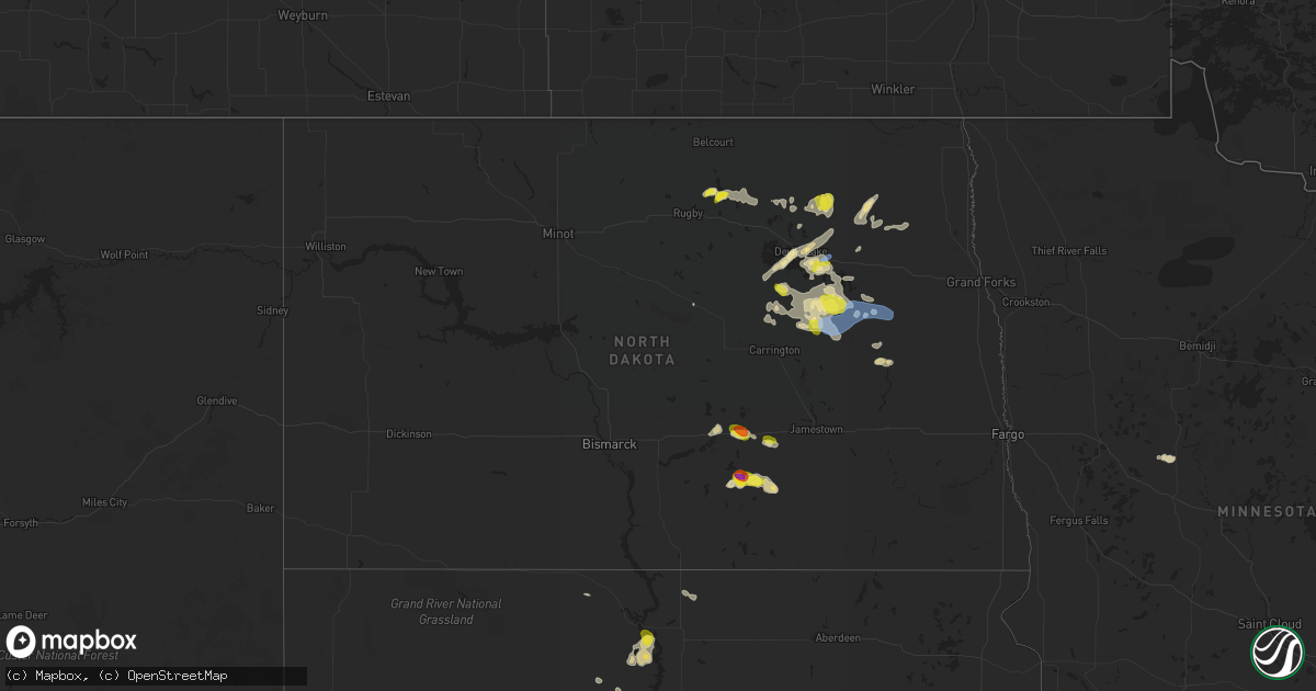 Hail map in North Dakota on July 3, 2021