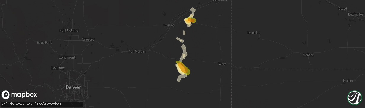 Hail map in Otis, CO on July 3, 2021