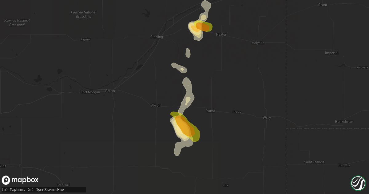 Hail map in Otis, CO on July 3, 2021