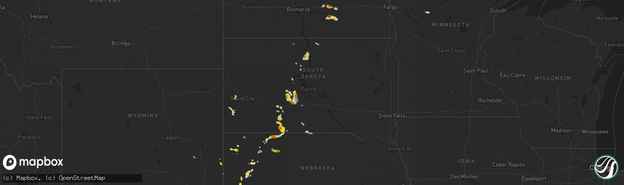 Hail map in South Dakota on July 3, 2021