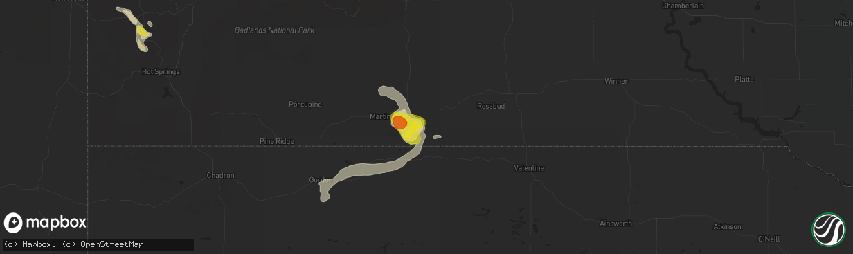 Hail map in Tuthill, SD on July 3, 2021