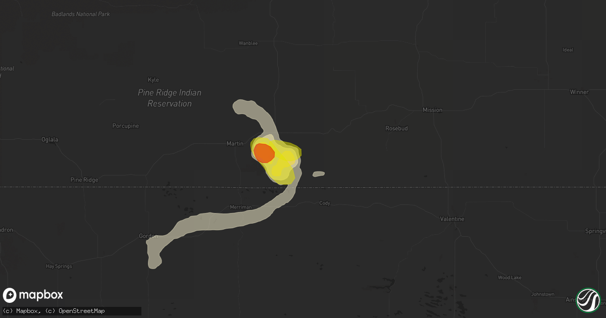 Hail map in Tuthill, SD on July 3, 2021