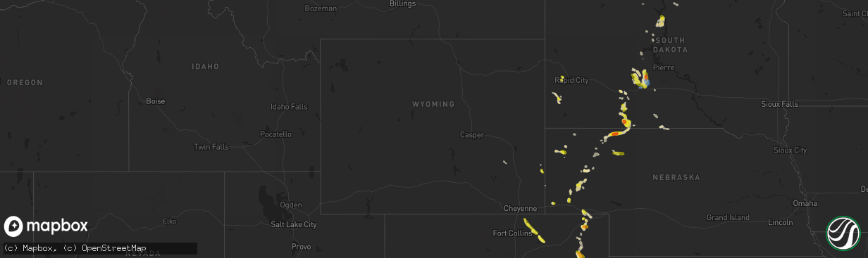 Hail map in Wyoming on July 3, 2021