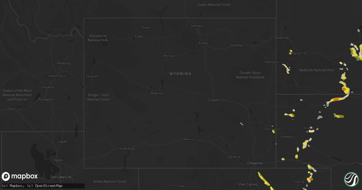 Hail map in Wyoming on July 3, 2021