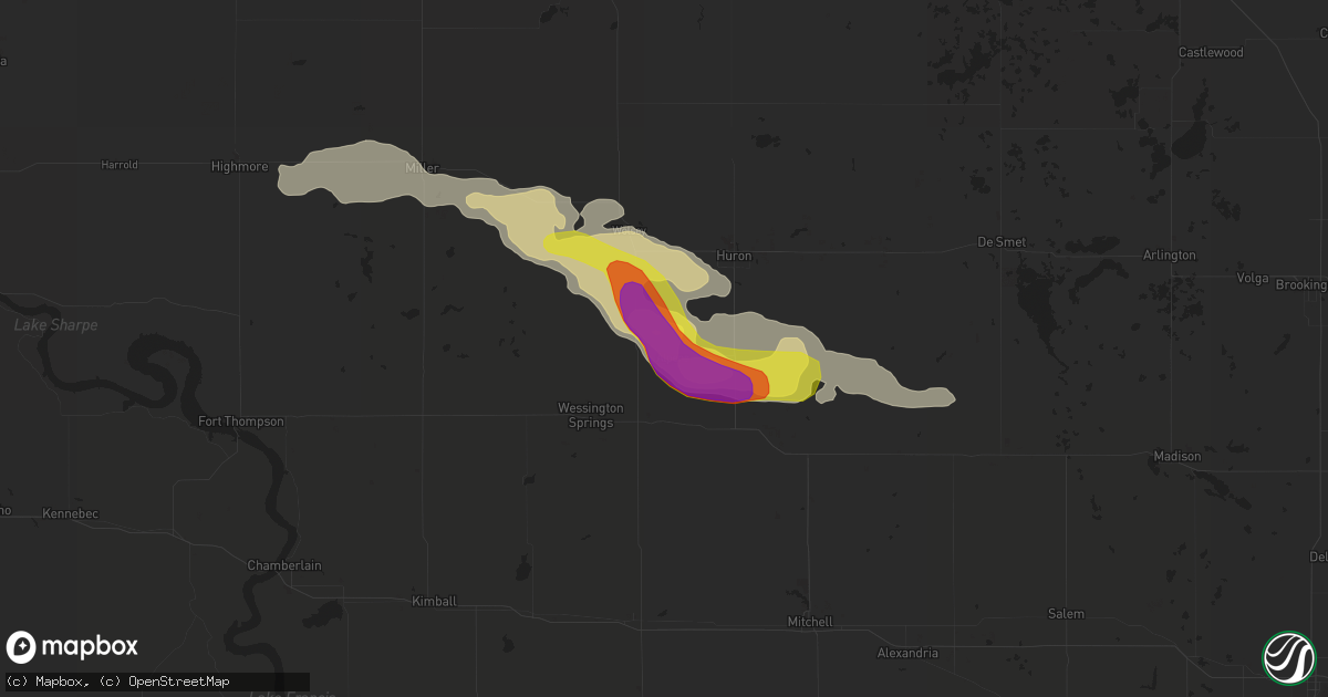 Hail map in Alpena, SD on July 3, 2022